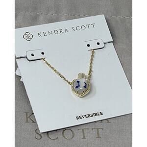 Kendra Scott Dreidel Reversible Pendant Necklace Gold Blue Mother of Pearl NWT